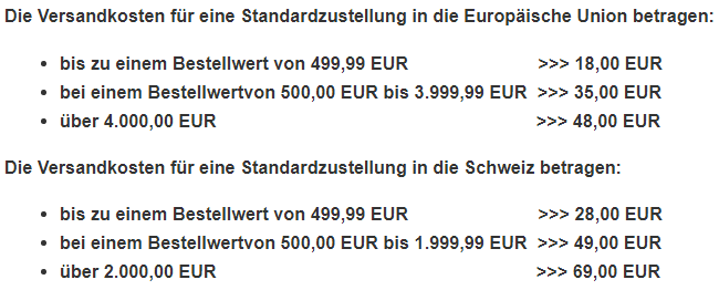 Tabelle-Versandkosten